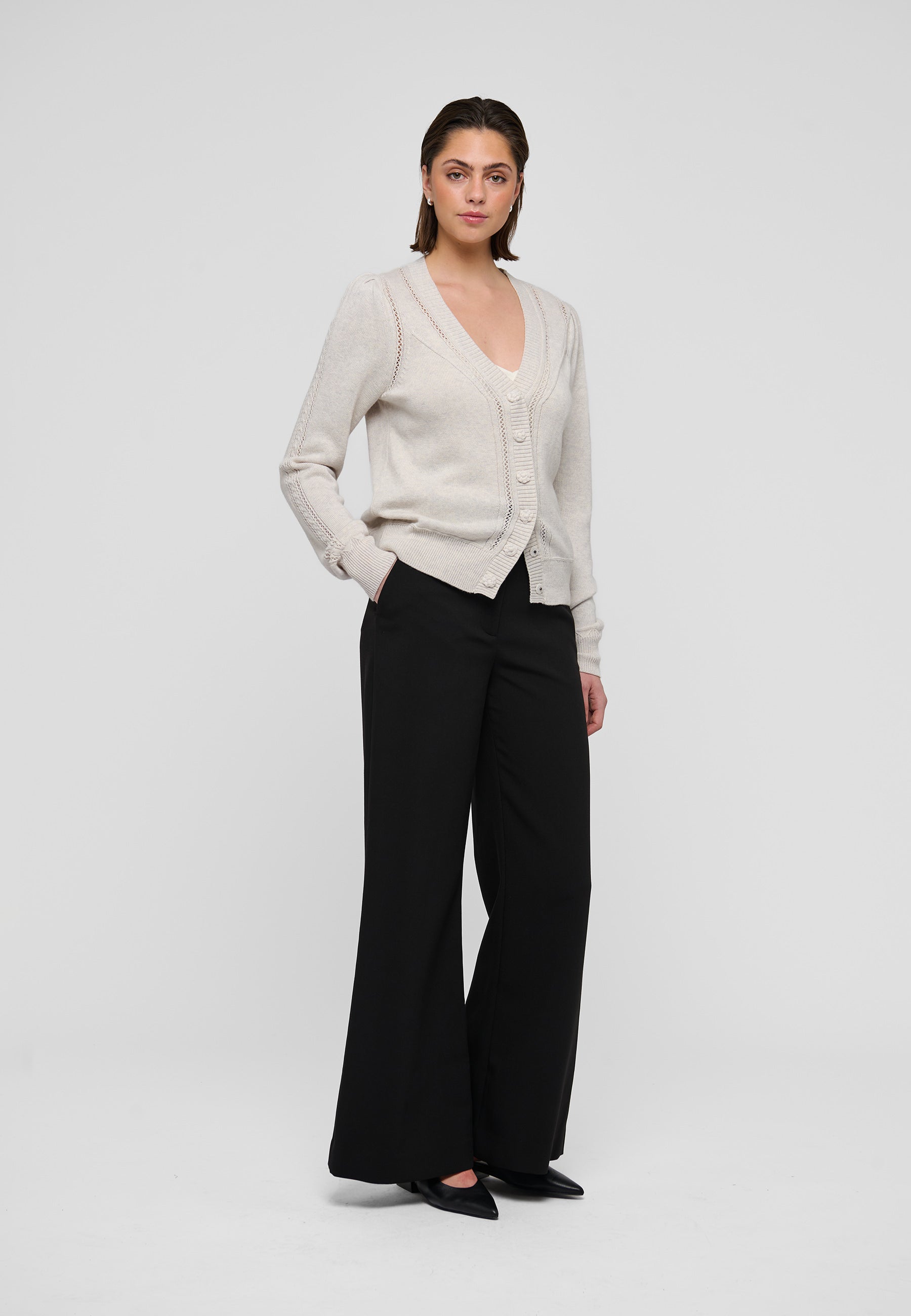 Dea Kudibal MALINA Cardigan w Pattern Details Chalk Melange