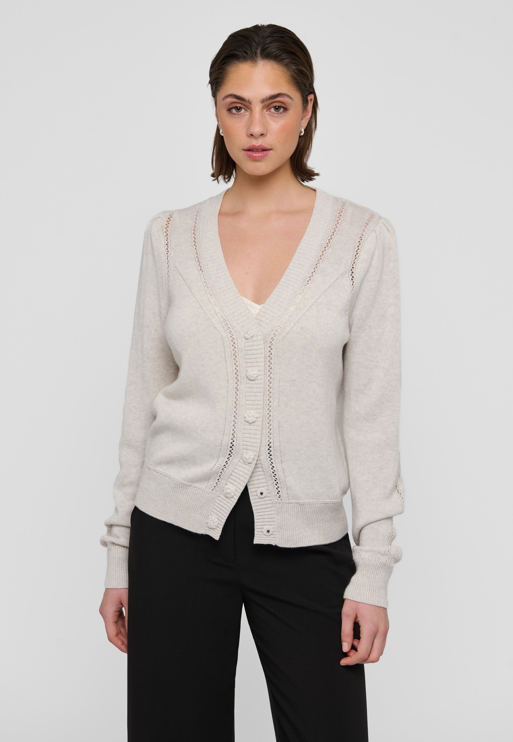 Dea Kudibal MALINA Cardigan w Pattern Details Chalk Melange