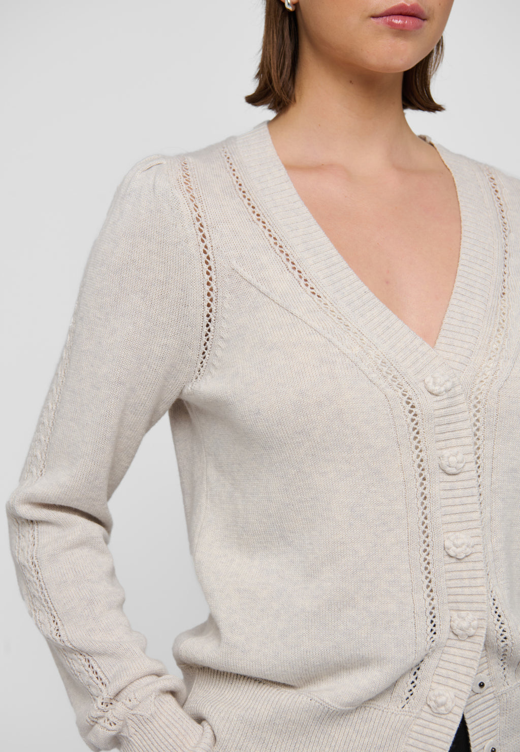 Dea Kudibal MALINA Cardigan w Pattern Details Chalk Melange