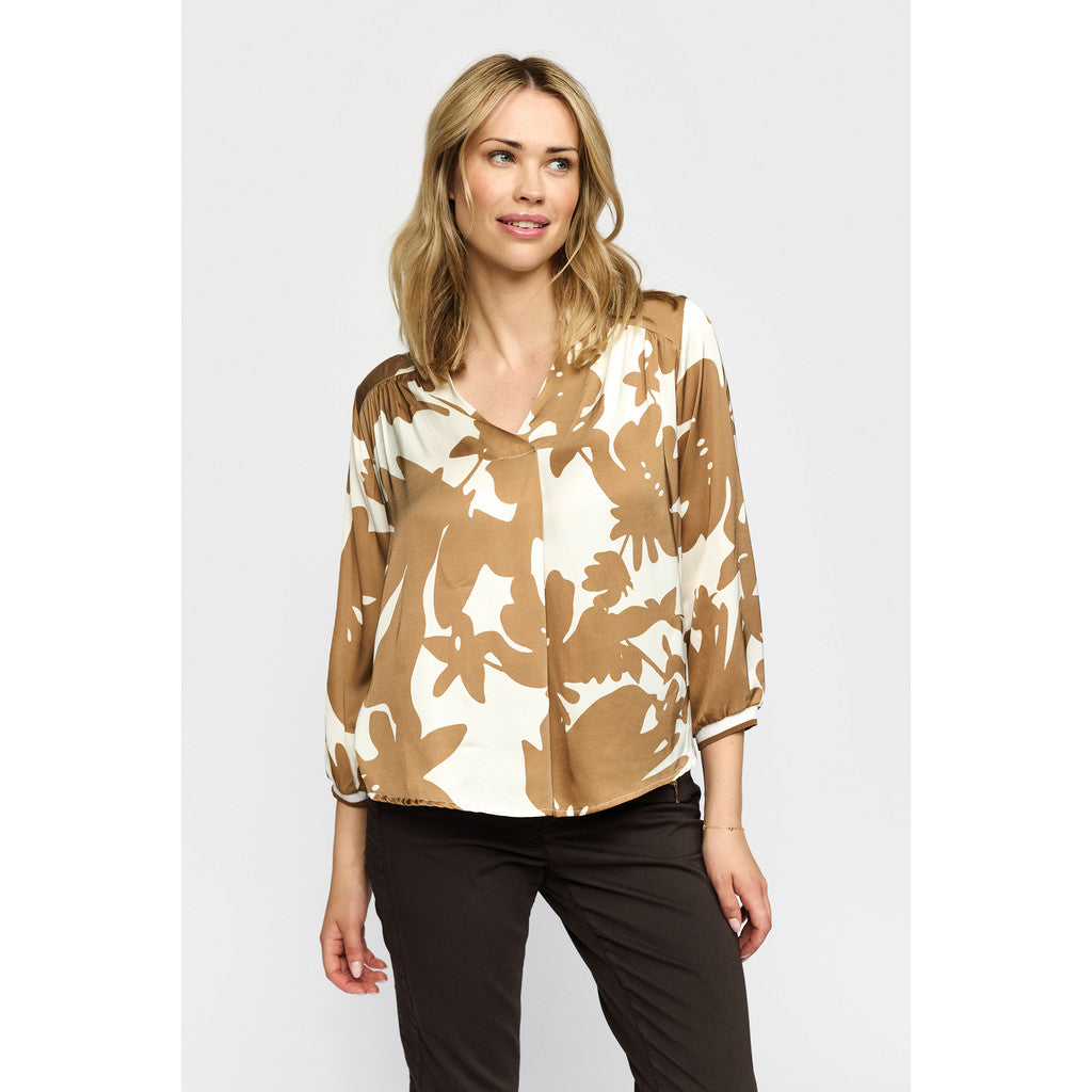 2 Biz Evelyn Bluse Leaf Hvid Brun