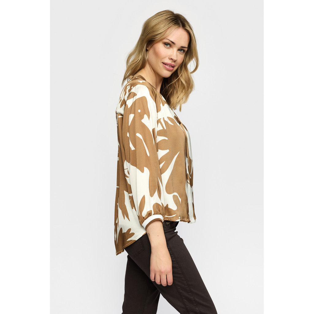 2 Biz Evelyn Bluse Leaf Hvid Brun