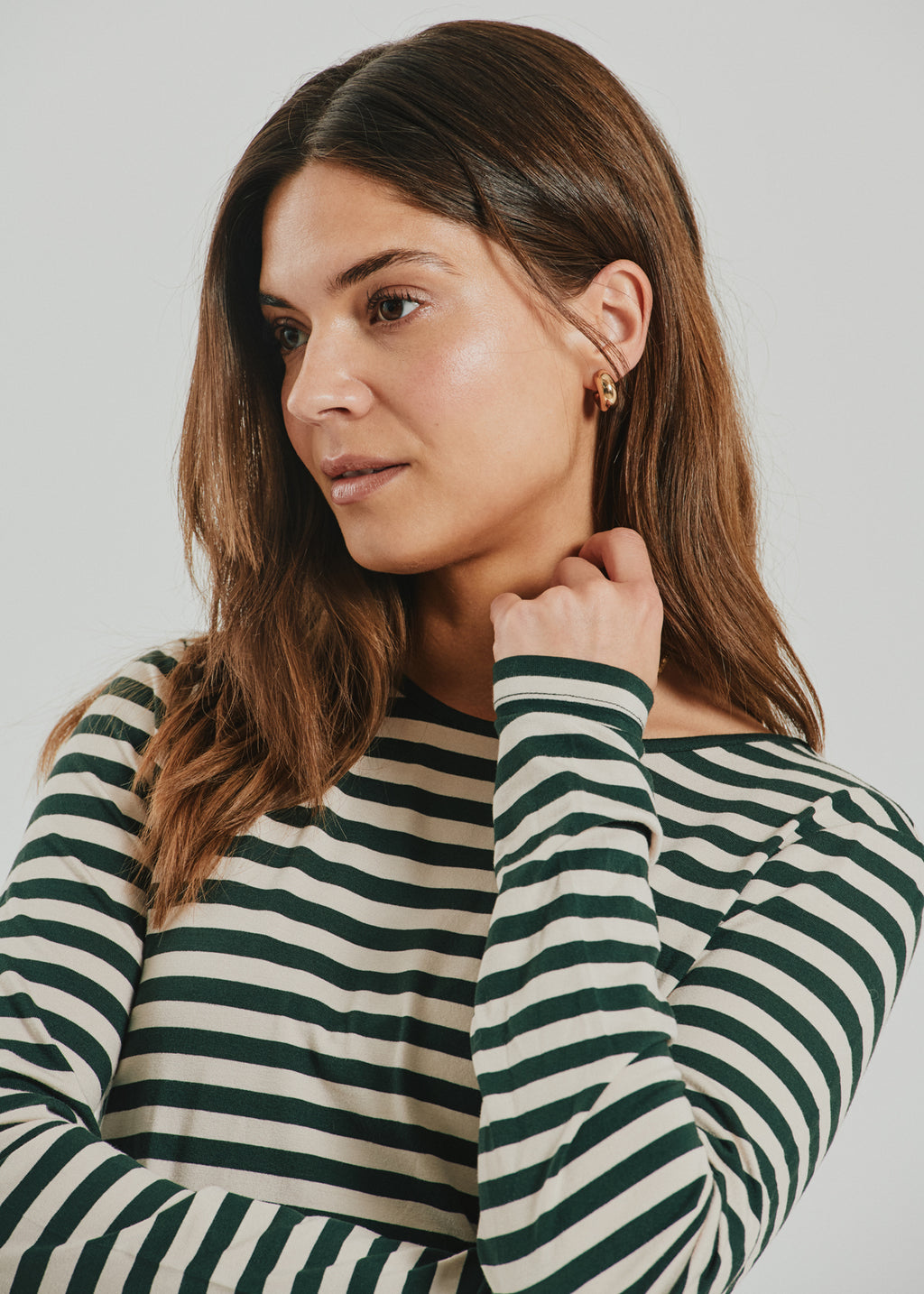 Freequent Liana T-shirt Deep Forest Grøn w Moonbeam Beige
