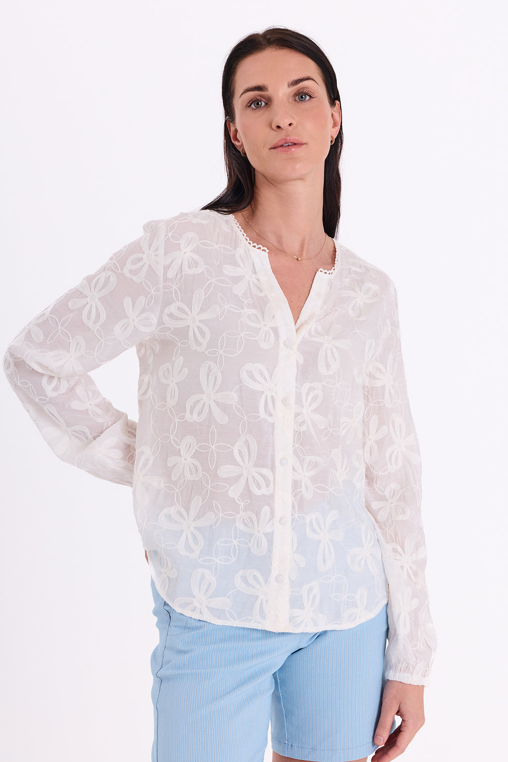 Freequent Randy Bluse Embroidery Star Off White