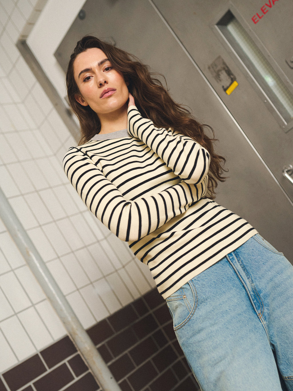 GOSSIA FabiolaGO Pullover Langærmet Stribet Off White Sort
