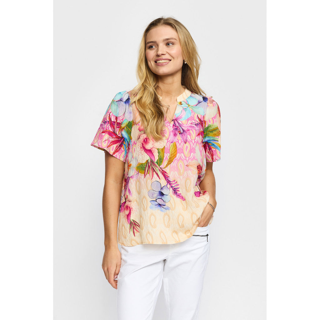 2 Biz Grete Bluse Blomster Border Blå Pink