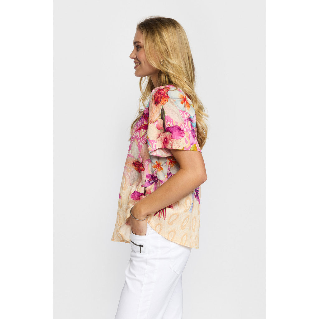 2 Biz Grete Bluse Blomster Border Blå Pink