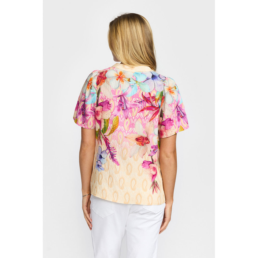 2 Biz Grete Bluse Blomster Border Blå Pink