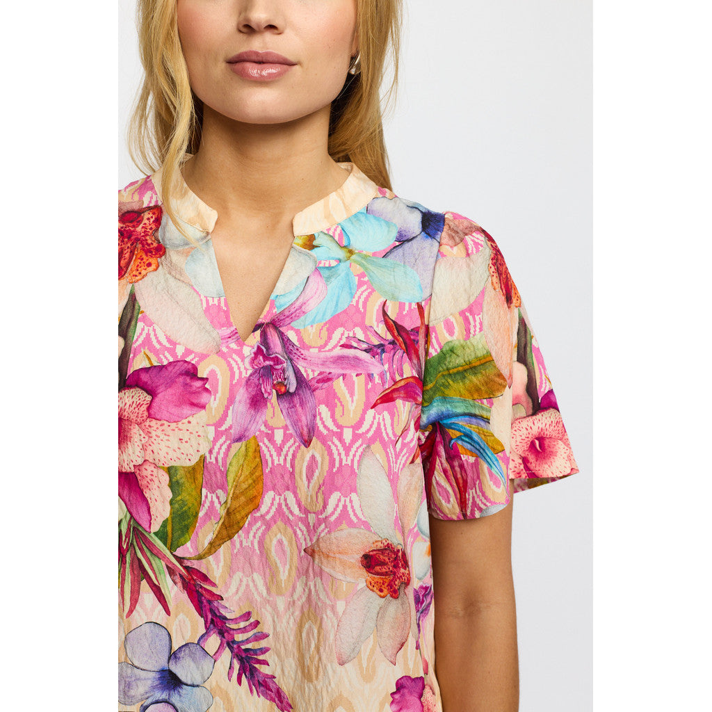 2 Biz Grete Bluse Blomster Border Blå Pink