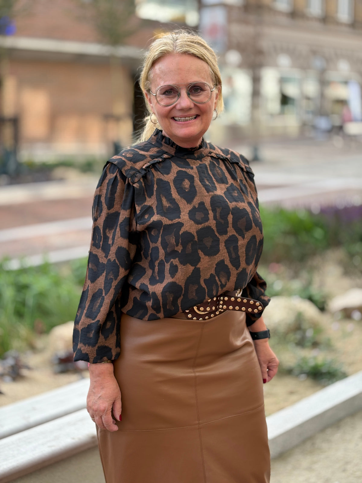 RINO & PELLE Jans Bluse Ruffle Leopard Brun