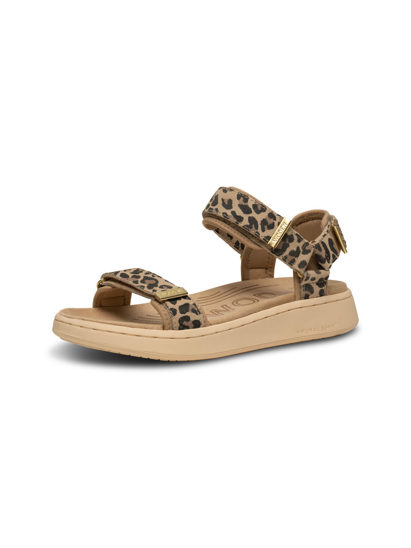 WODEN Line Suede Sandal Leopard Brun