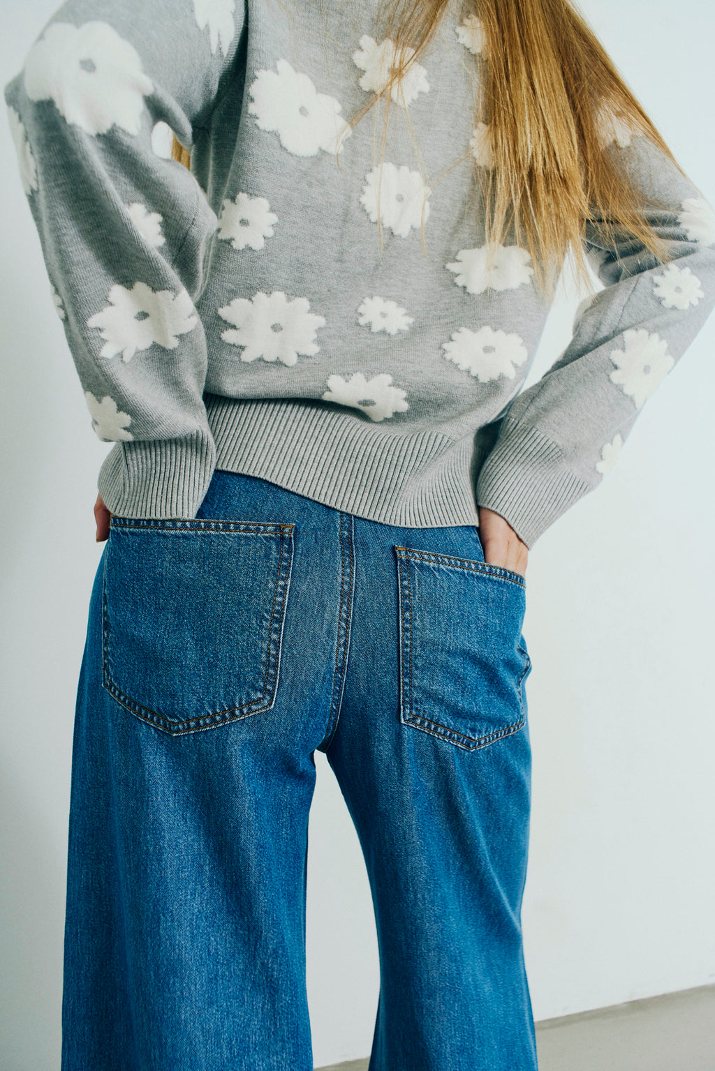 Freequent Alpi Pullover Grå Melange w Off White