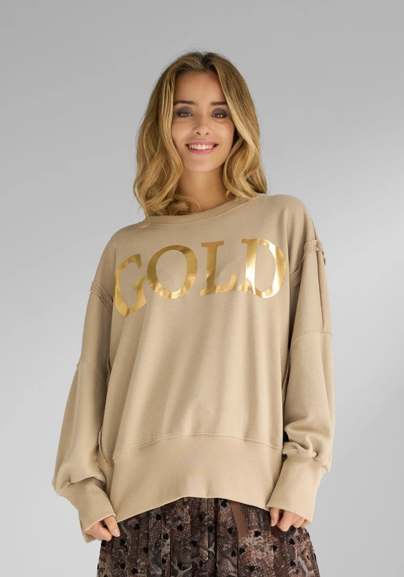 MISS GOODLIFE Sweater Wide Guld Sand