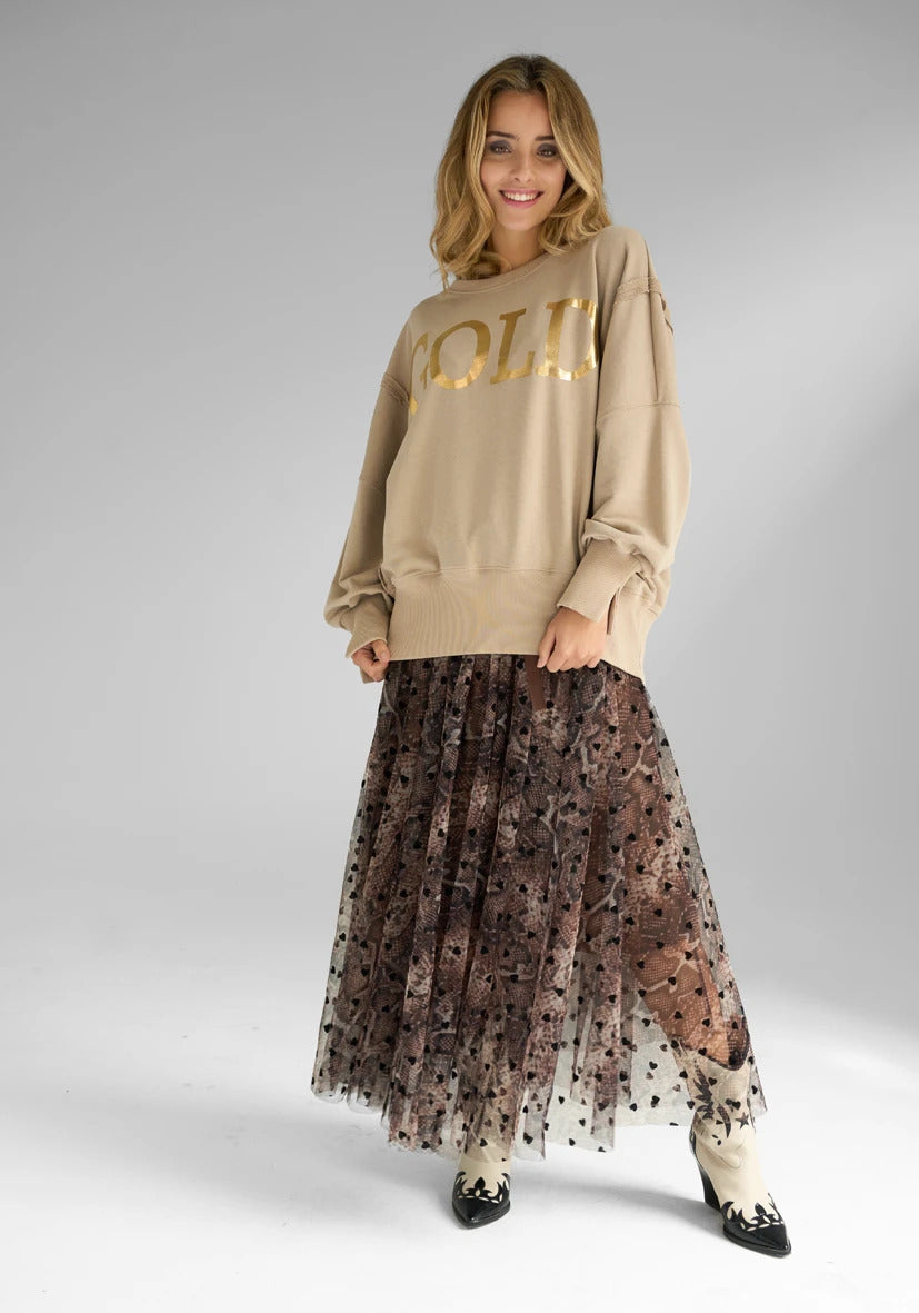 MISS GOODLIFE Sweater Wide Guld Sand