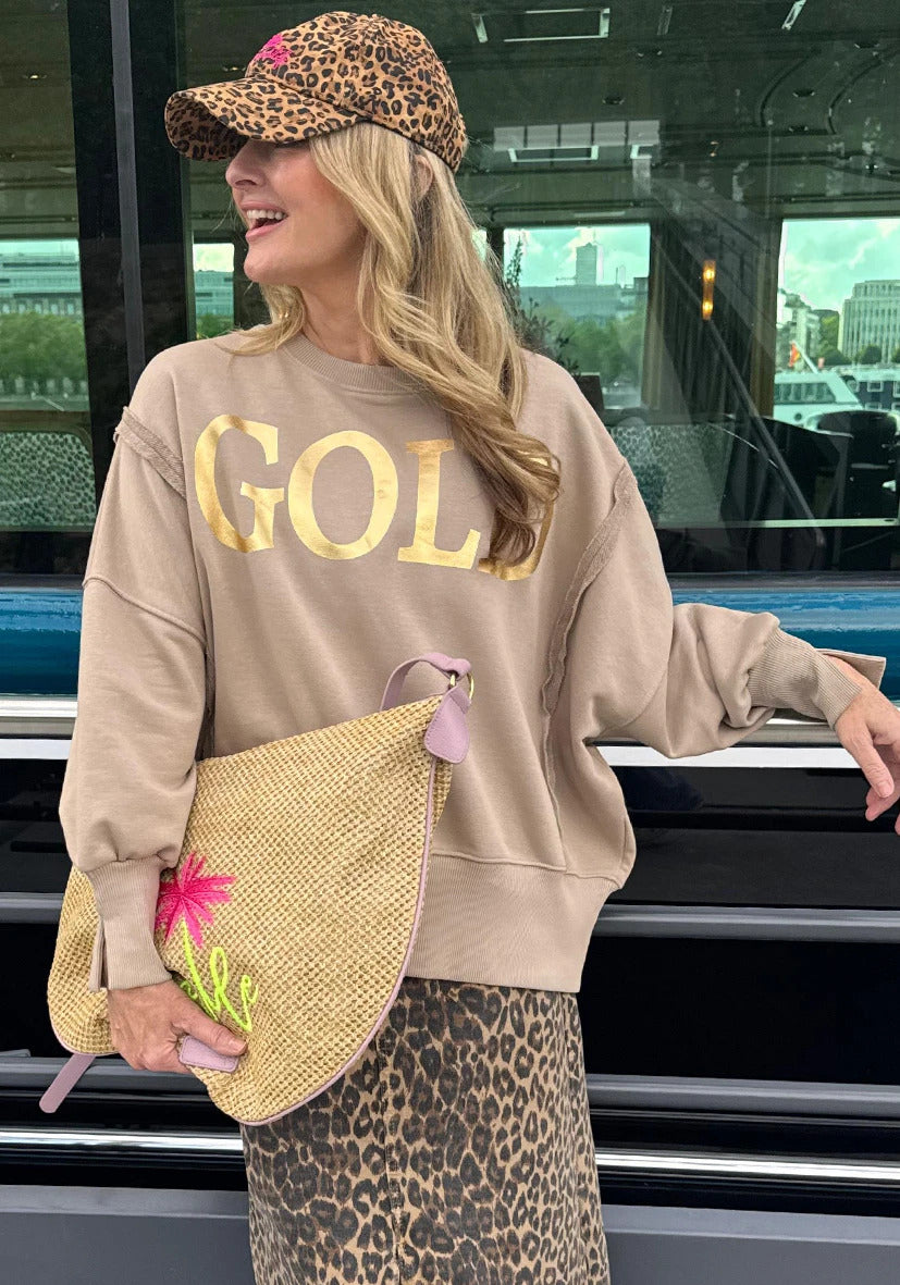 MISS GOODLIFE Sweater Wide Guld Sand