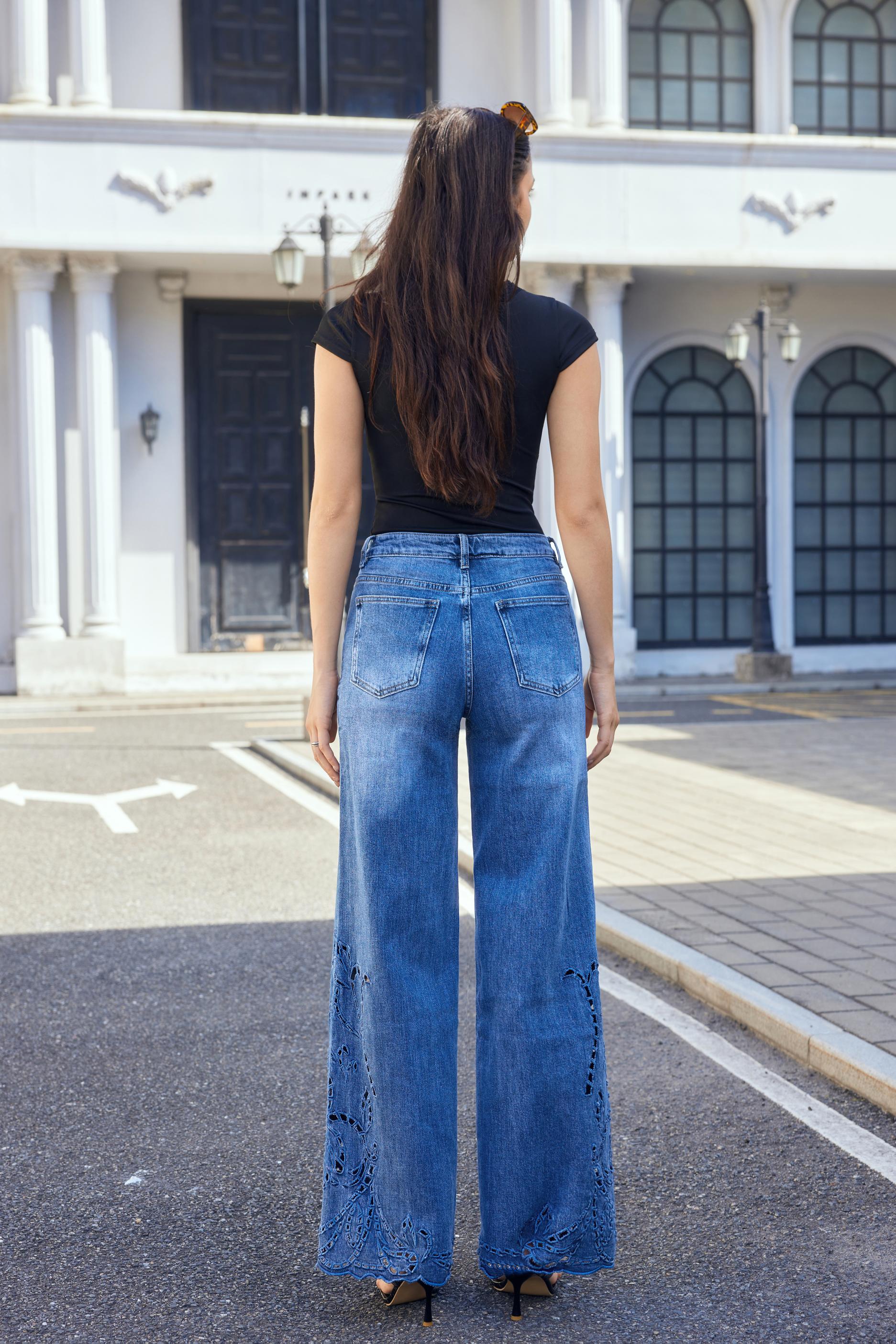 JEWELLY MARE Jeans Lynlås Brodery Legs Denim Blå