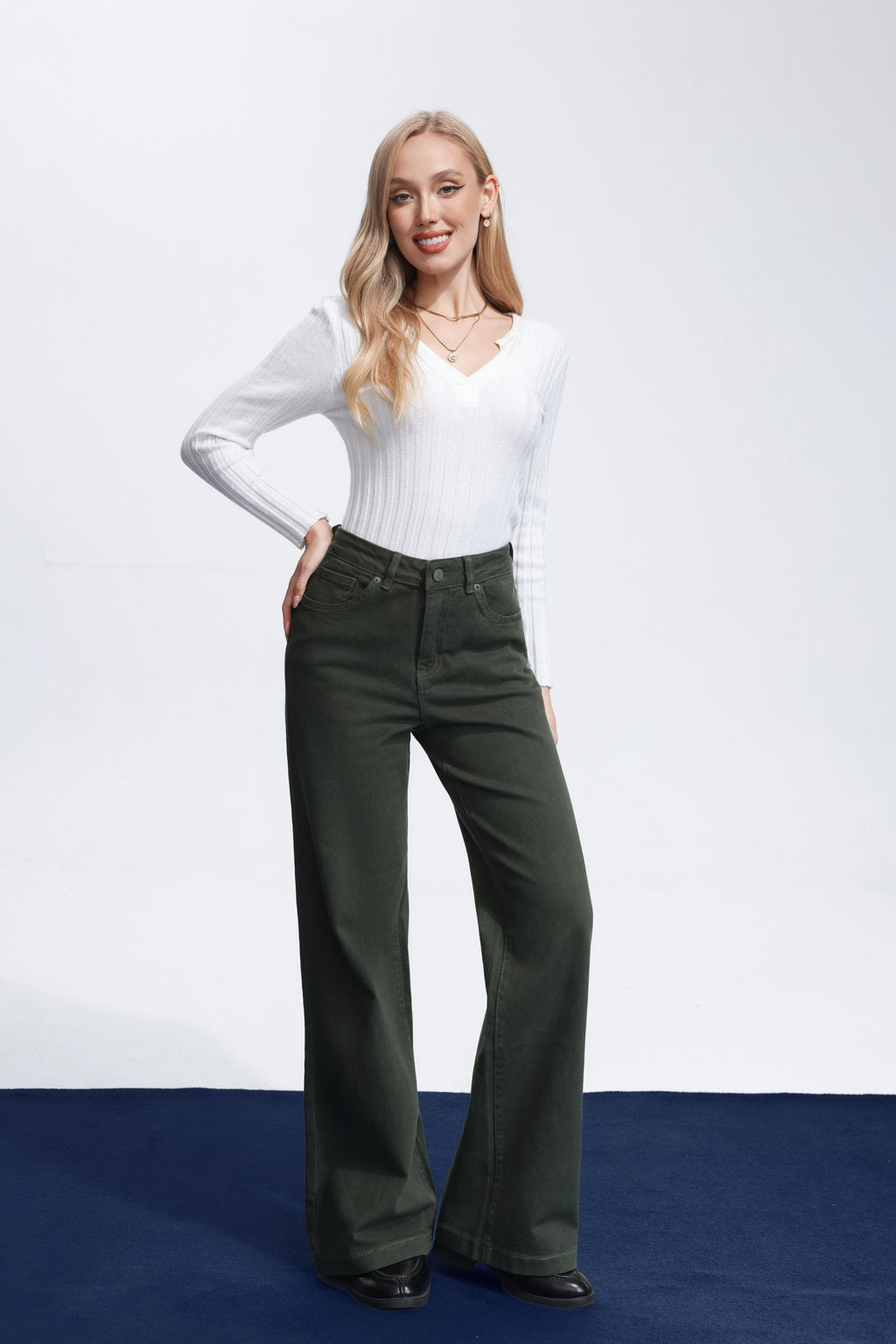 Jewelly Jeans Wide Leg Kaki Grøn