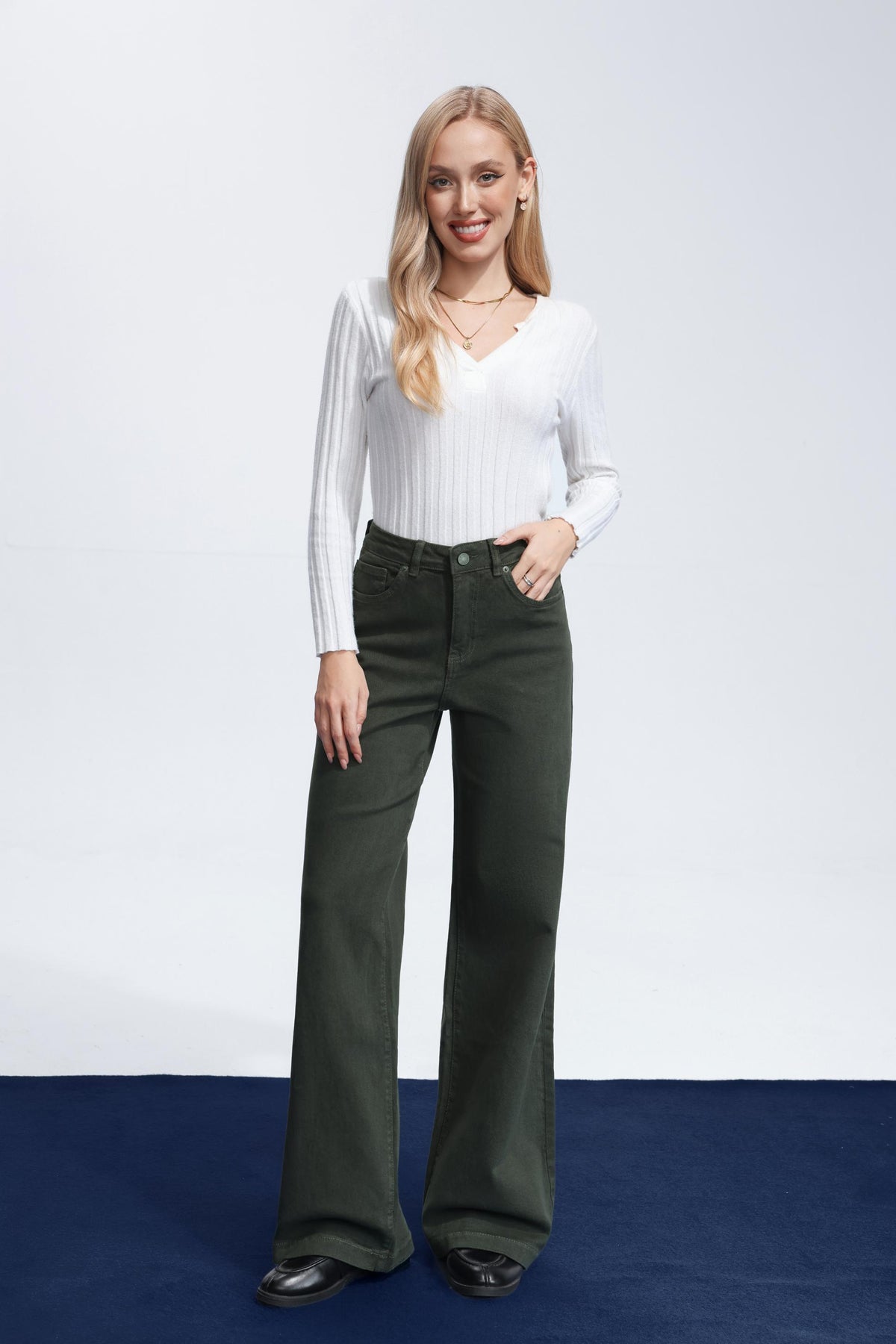 Jewelly Jeans Wide Leg Kaki Grøn