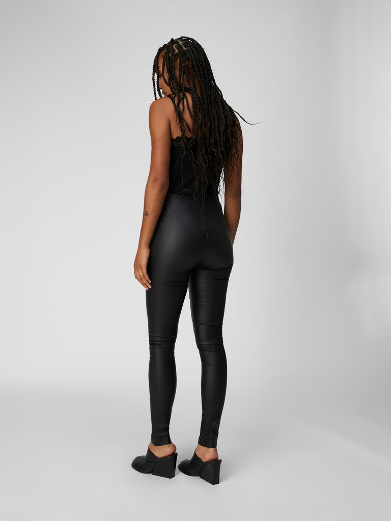 OBJECT BELLE Leggings Midwaist Coated Sort