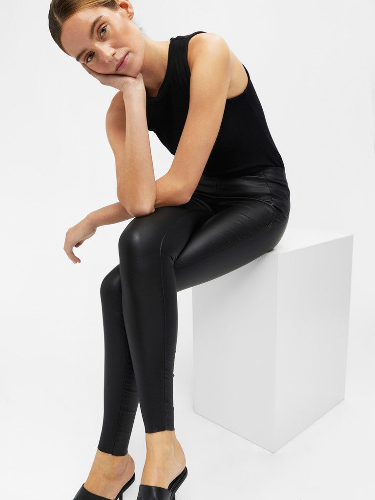 OBJECT BELLE Leggings Midwaist Coated Sort