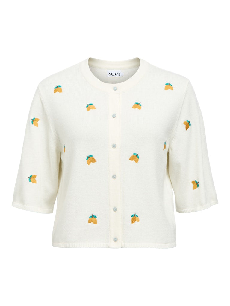 OBJECT THESS Cardigan 3/4 Ærme Cloud Lemon Orange Hvid