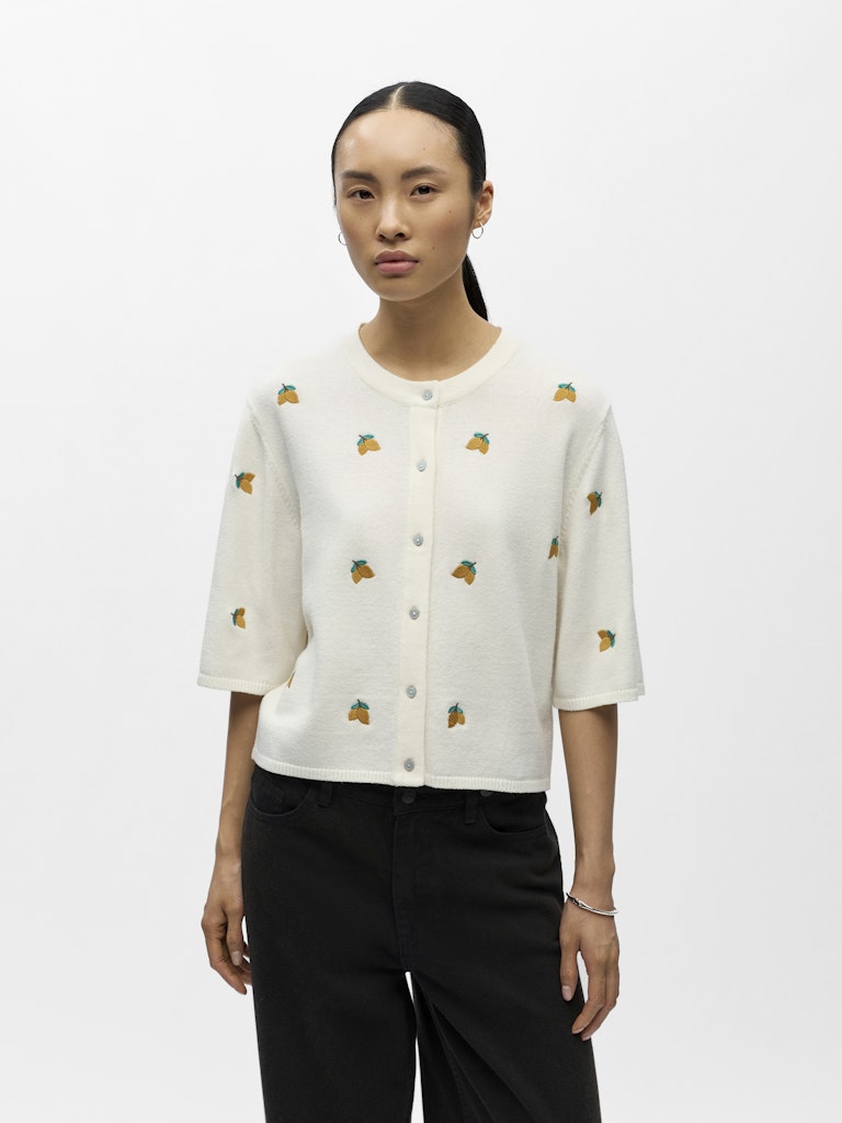 OBJECT THESS Cardigan 3/4 Ærme Cloud Lemon Orange Hvid