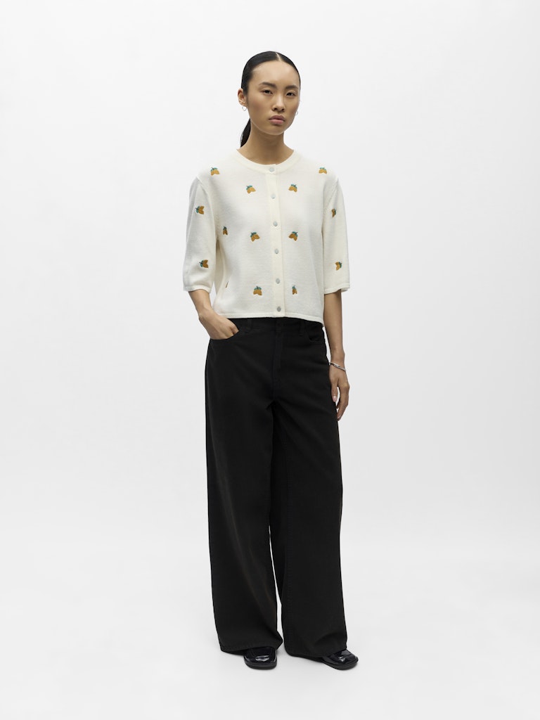 OBJECT THESS Cardigan 3/4 Ærme Cloud Lemon Orange Hvid