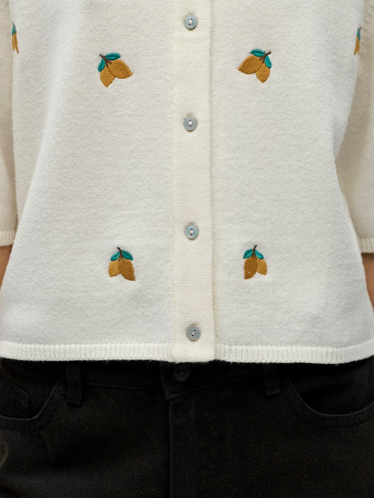 OBJECT THESS Cardigan 3/4 Ærme Cloud Lemon Orange Hvid