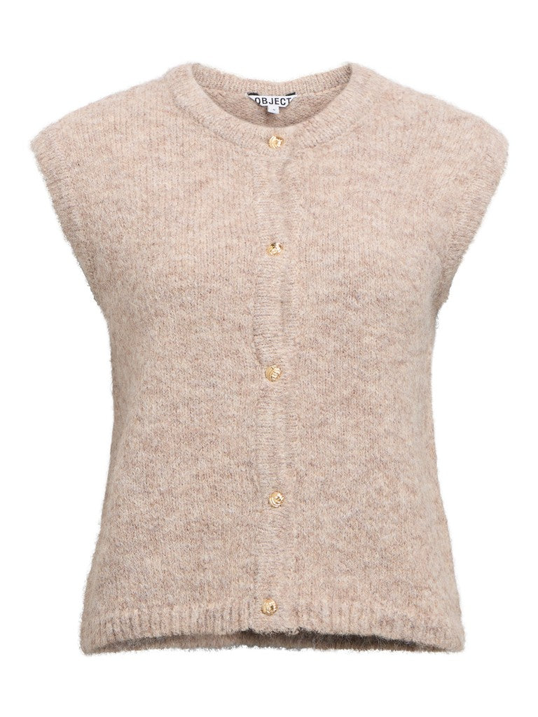 OBJECT SAGGIA RE Strik Vest Cardigan Humus Melange Sand