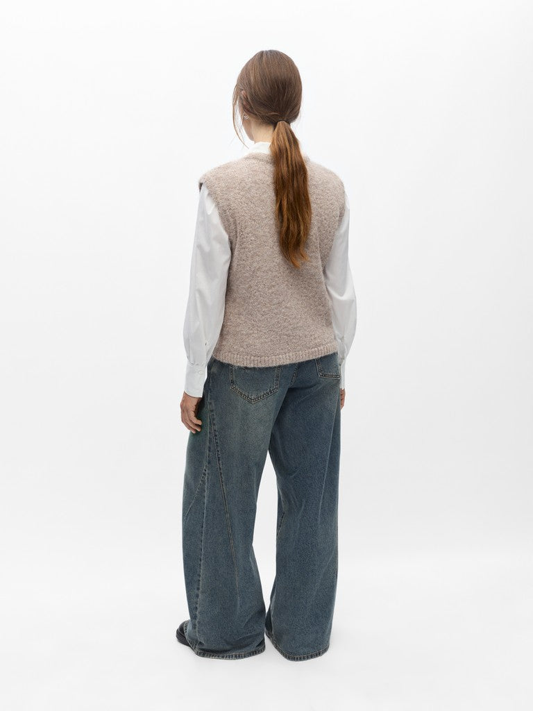 OBJECT SAGGIA RE Strik Vest Cardigan Humus Melange Sand
