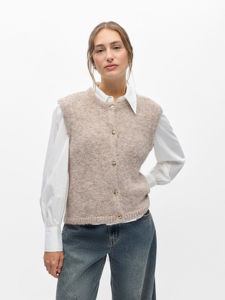 OBJECT SAGGIA RE Strik Vest Cardigan Humus Melange Sand