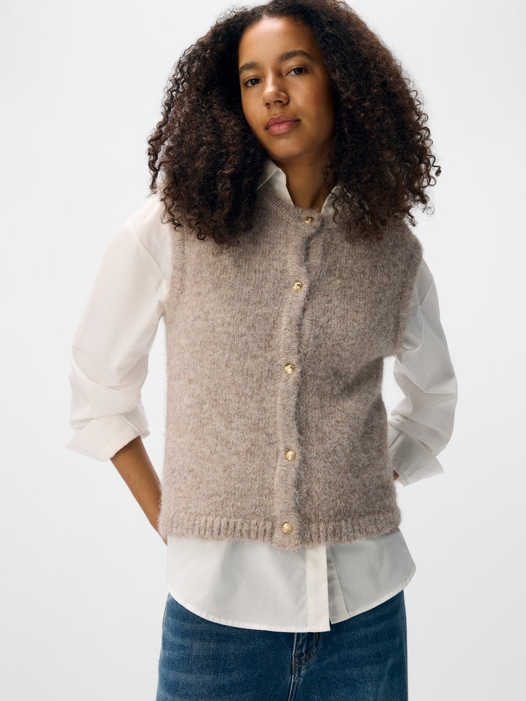 OBJECT SAGGIA RE Strik Vest Cardigan Humus Melange Sand