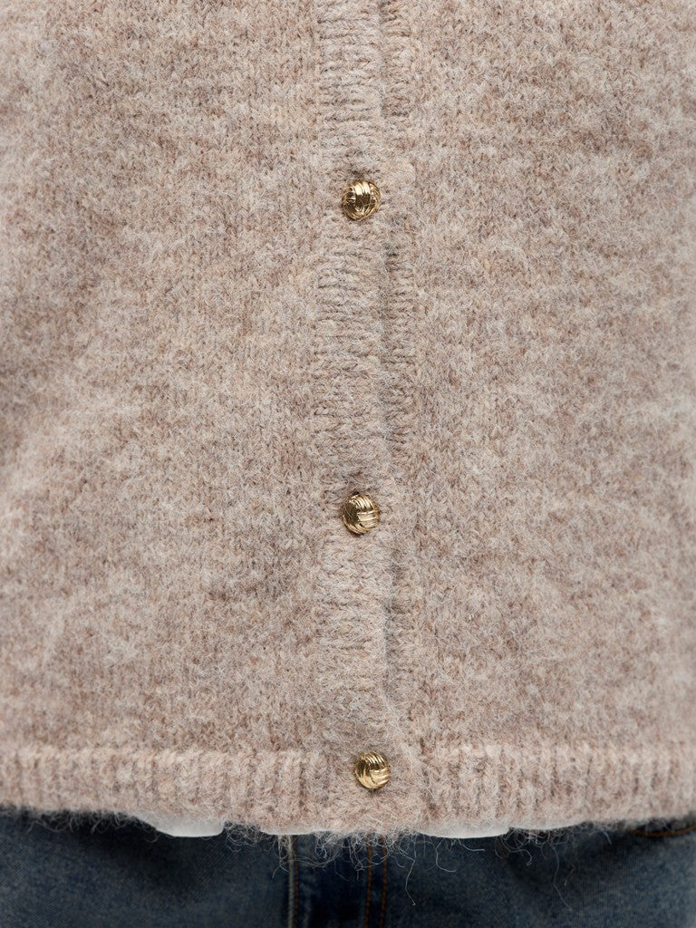 OBJECT SAGGIA RE Strik Vest Cardigan Humus Melange Sand