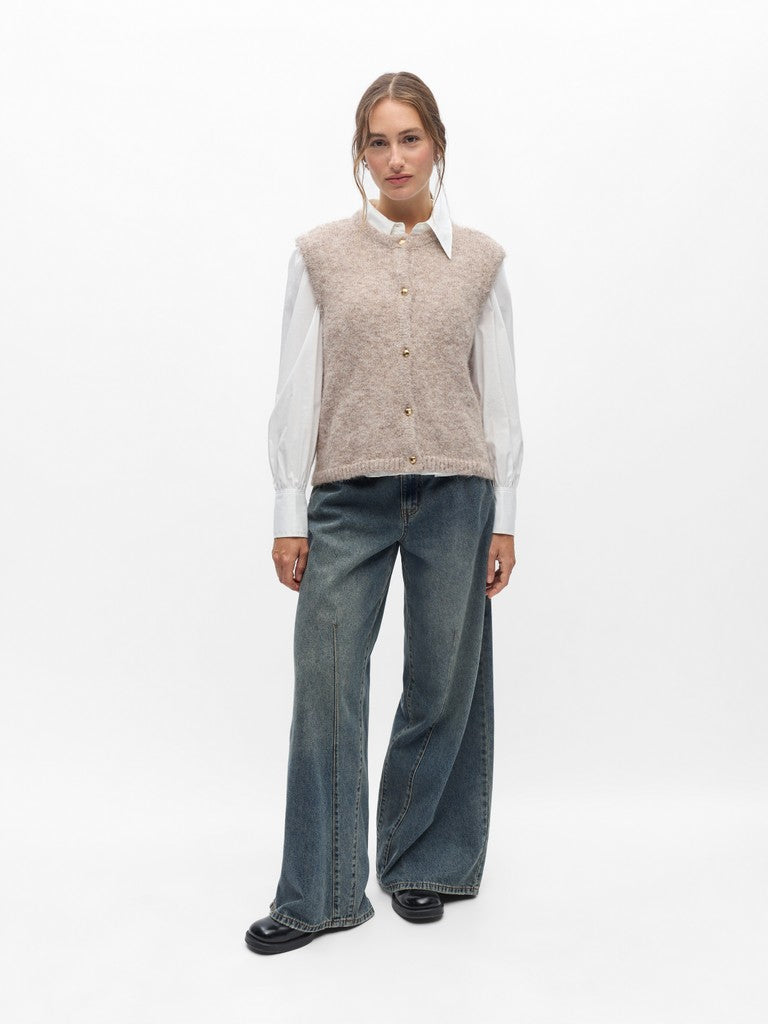 OBJECT SAGGIA RE Strik Vest Cardigan Humus Melange Sand