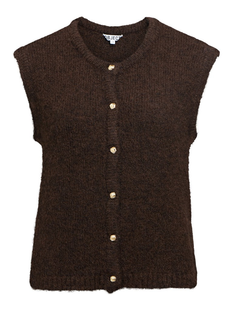 OBJECT SAGGIA RE Strik Vest Cardigan Seal Brun Melange