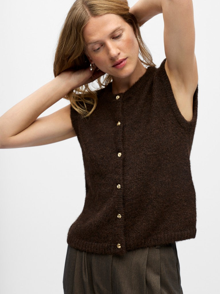OBJECT SAGGIA RE Strik Vest Cardigan Seal Brun Melange