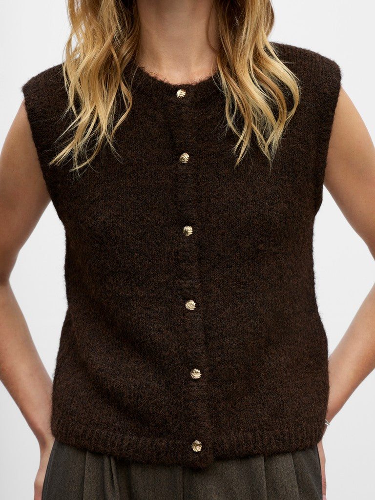 OBJECT SAGGIA RE Strik Vest Cardigan Seal Brun Melange