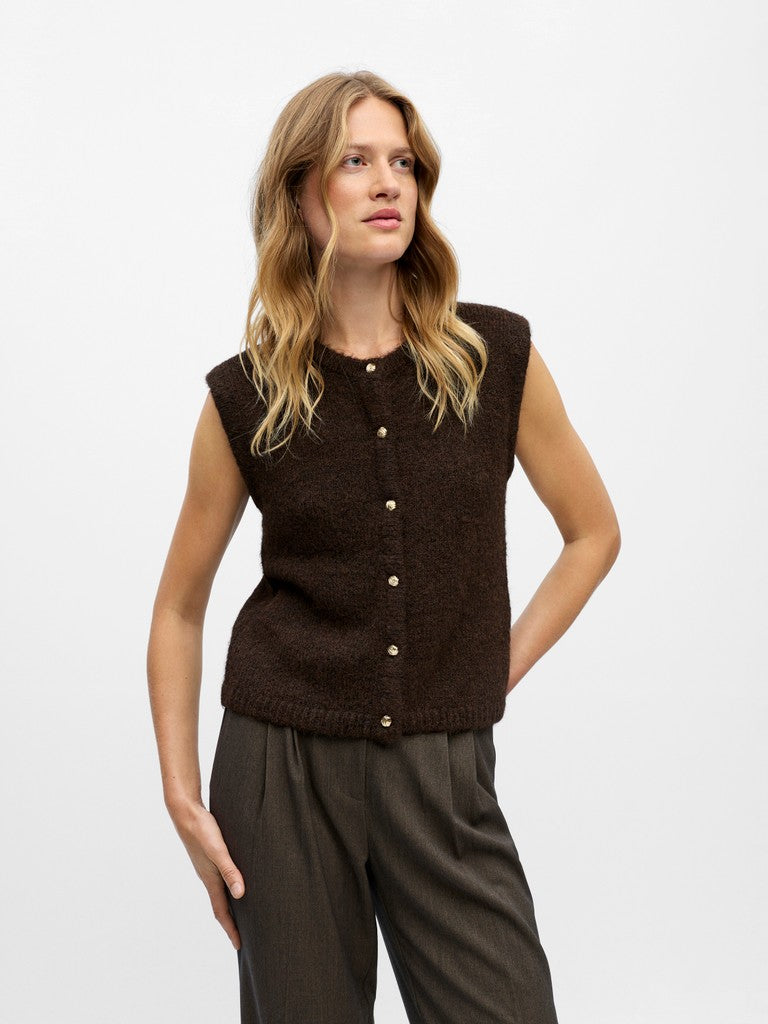 OBJECT SAGGIA RE Strik Vest Cardigan Seal Brun Melange