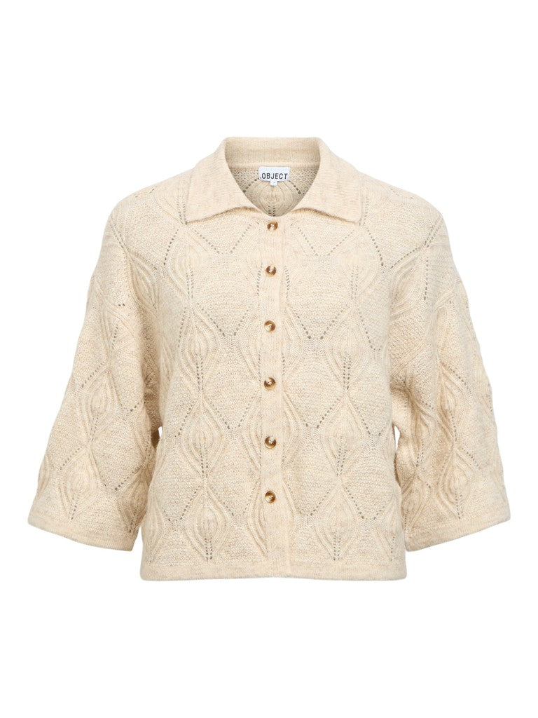 OBJECT KAISA Cardigan Strik Flora 3/4 Melange Birch