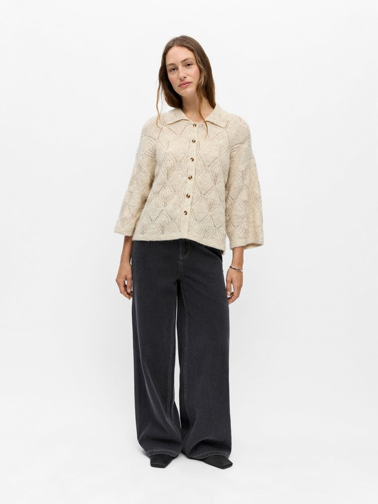 OBJECT KAISA Cardigan Strik Flora 3/4 Melange Birch