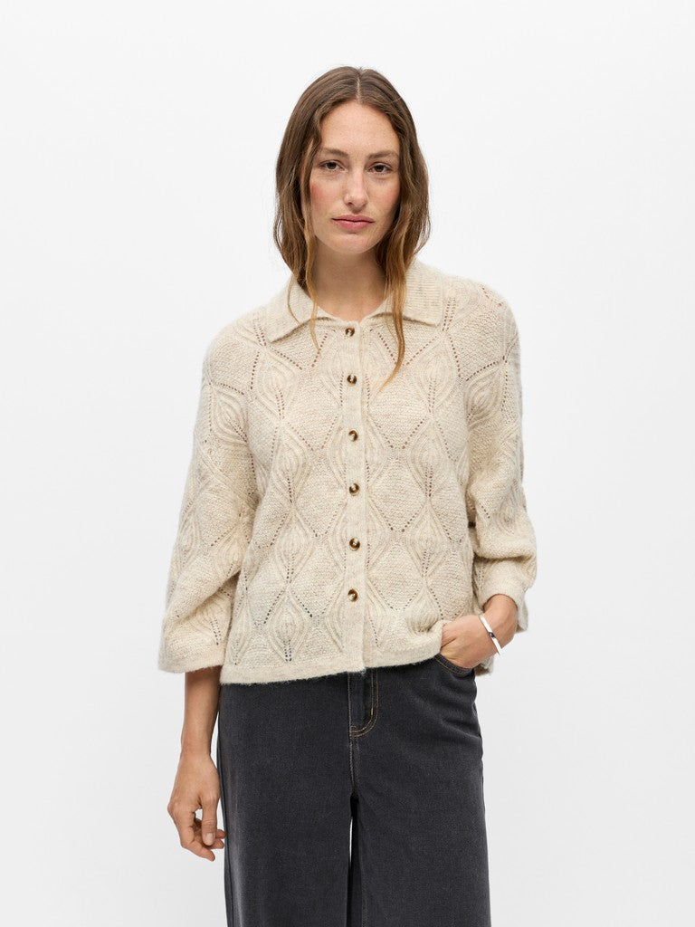 OBJECT KAISA Cardigan Strik Flora 3/4 Melange Birch