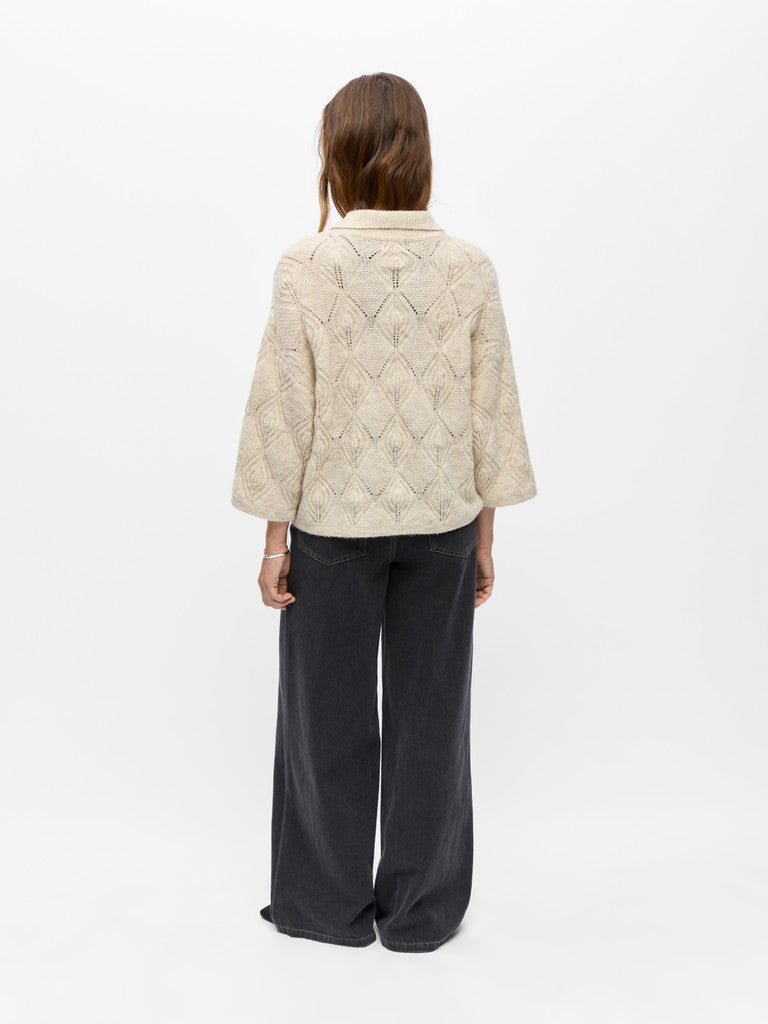 OBJECT KAISA Cardigan Strik Flora 3/4 Melange Birch