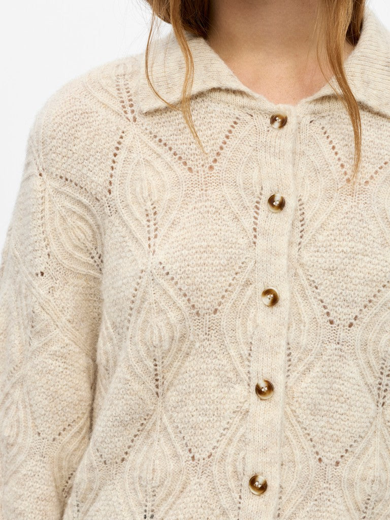 OBJECT KAISA Cardigan Strik Flora 3/4 Melange Birch