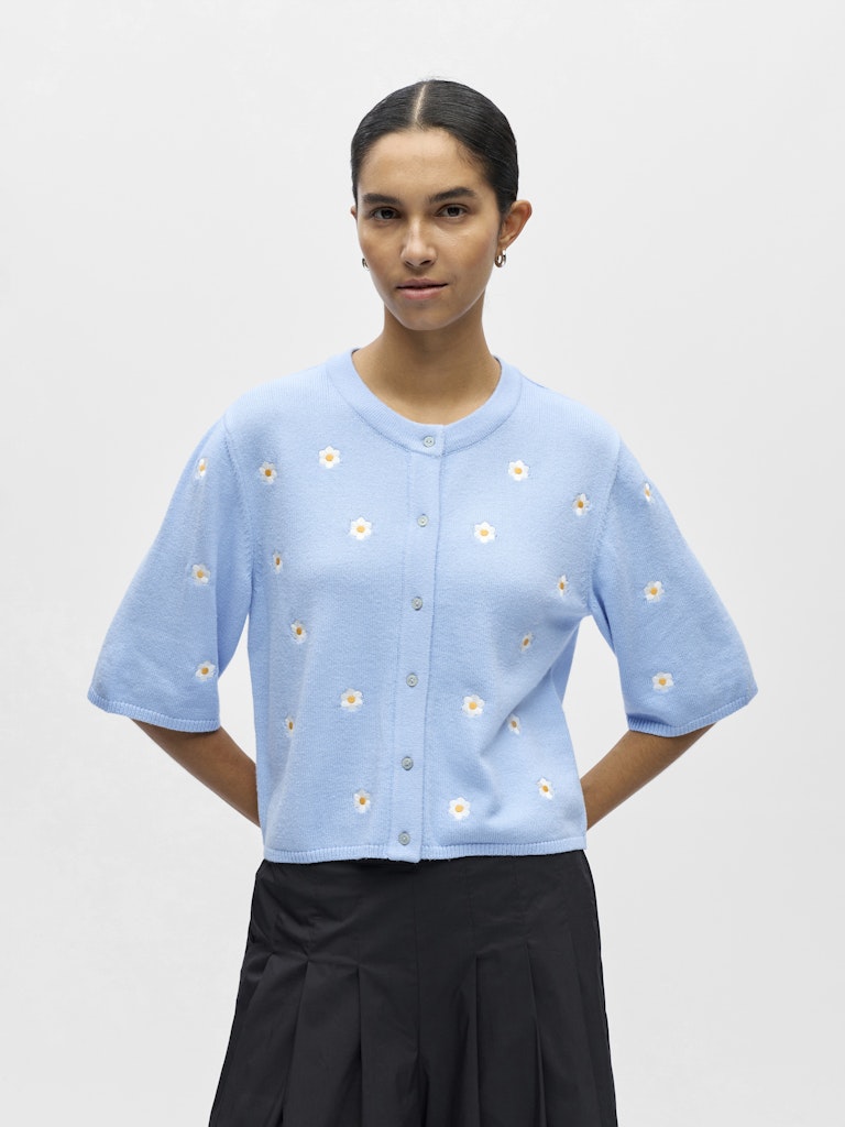 OBJECT THESS Cardigan 3/4 Ærme Blomster Serenity Blå Hvid