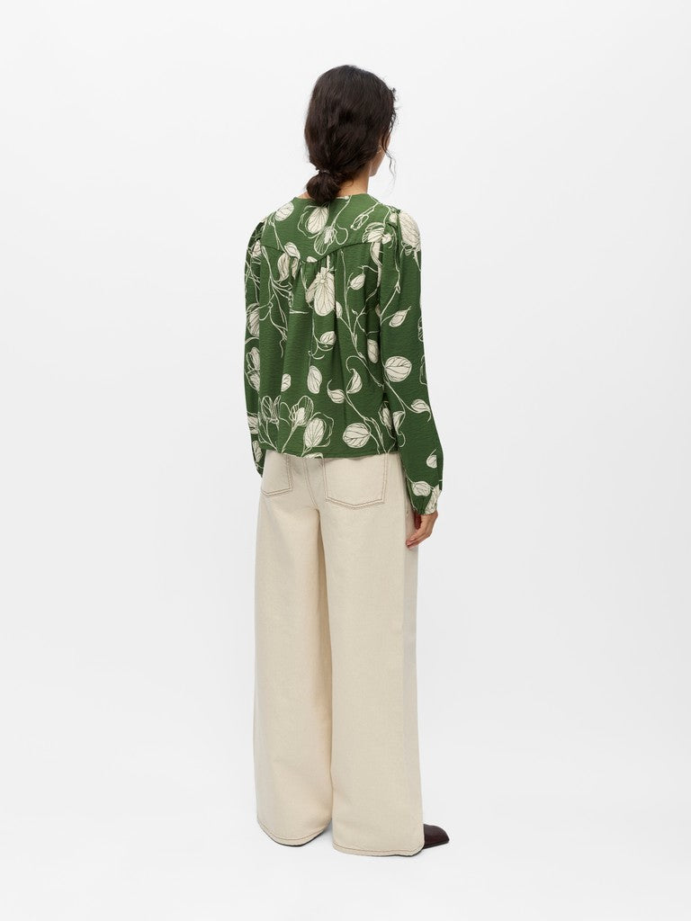 OBJECT JACIRA Top V-Neck Langærmet Bronze Grøn Birch Hvid
