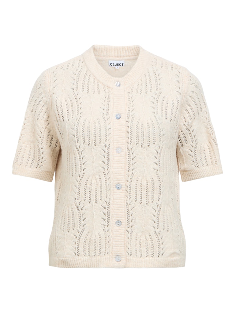 OBJECT ARONA Strik Cardigan 2/4 Birch Melange Hvid