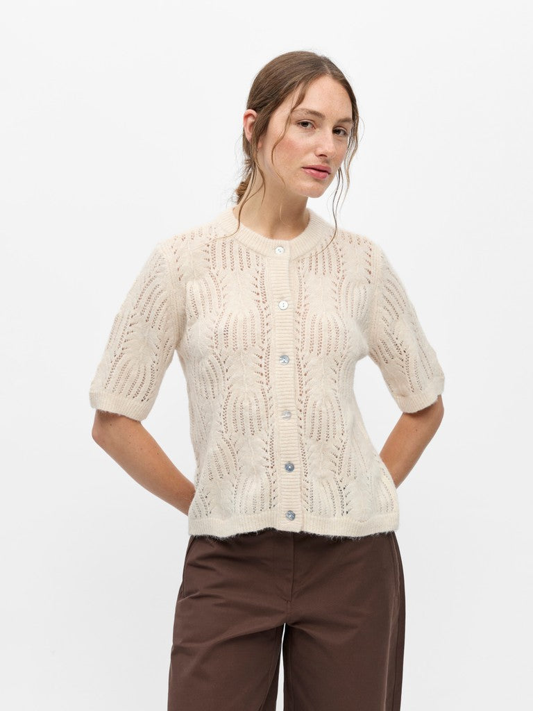 OBJECT ARONA Strik Cardigan 2/4 Birch Melange Hvid