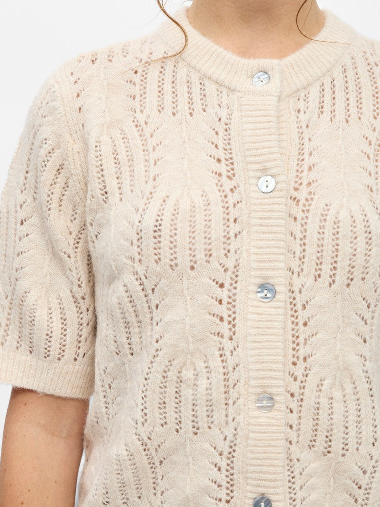 OBJECT ARONA Strik Cardigan 2/4 Birch Melange Hvid