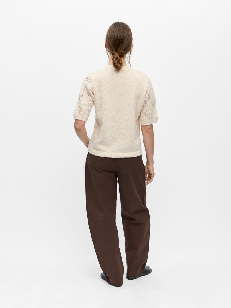 OBJECT ARONA Strik Cardigan 2/4 Birch Melange Hvid