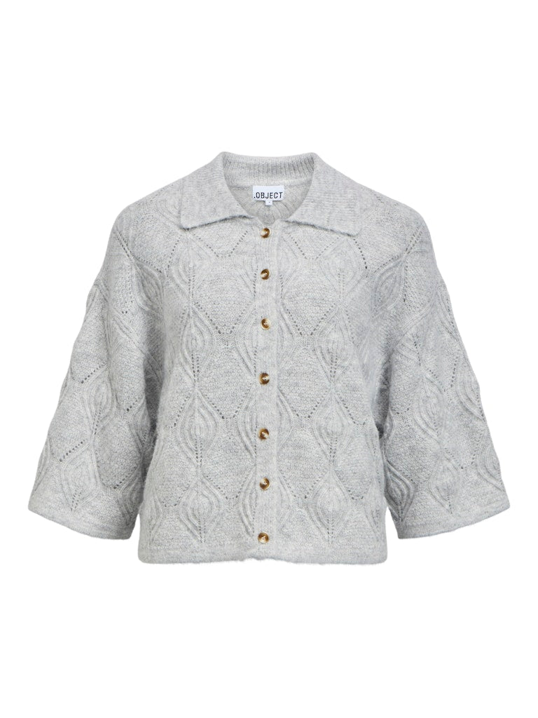 OBJECT KAISA FLORA Strik Cardigan 3/4 Light Grå Melange