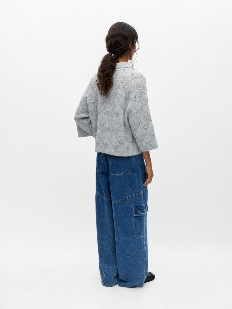 OBJECT KAISA FLORA Strik Cardigan 3/4 Light Grå Melange
